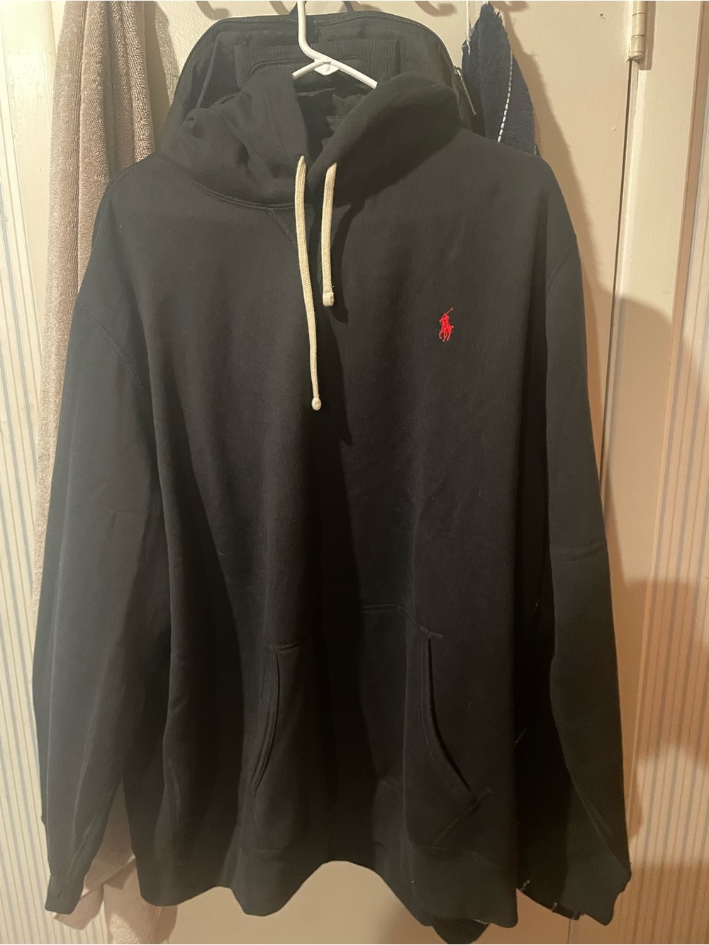 Polo Ralph Lauren Men's Black Pullover Fleece Hoodie Logo Pockets XXL